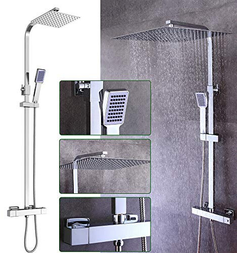 Quadratisches Duschset ohne Wasserhahn Edelstahl Silber Thermostat Bad Regen Wasserhahn Set 30cm DHL