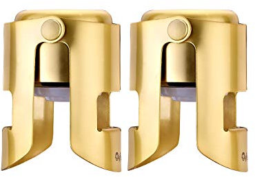 OWO Champagne Bottle Stoppers Stainless Steel, Reusable Champagne Cork & Saver Stopper, Leak Proof Prosecco & Sparkling Wine Plug, Bubble Retention Protection(Gold, 2 Pack)