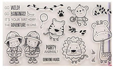 arriettycraft Adventure Go Wild Geburtstag Senden Umarmungen Party Tiere Tiger Löwe Affe Giraffe Clear Stempel für Kartenherstellung Dekoration und DIY Scrapbooking