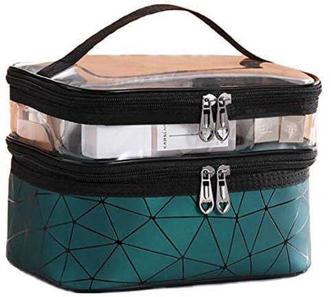 NOVAGO Vanity Trousse de Toilette Double Couches plastifié Solide Durable et imperméable (Vert)