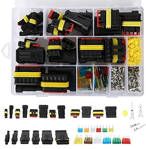 240pcs Waterproof Car Electrical Connector 1/2/3/4/5/6 Pin Way Electrical Automotive Wire Connectors Plug with Mini Automotive Blade Fuses