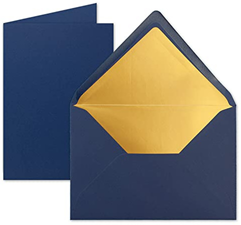 FarbenFroh by GUSTAV NEUSER 10 Sets - Faltkarten DIN A5 - Dunkelblau (Blau) mit Umschläge DIN C5 mit Gold Metallic Futter - 14,8 x 21 cm