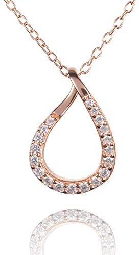 namana Collier Pendentif en Larme en Or Rose pour Femme et Adolescente, Collier Fin Or Rose pour Femme avec Pendentif en Goutte, Chaine et Pendentif Or Rose en Forme de Poire avec Pierres en Zirconia
