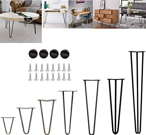 4 Pieds en Épingle À Cheveux de Table, Meubles de Bricolage Robustes Pieds de Table en Métal pour avec Protège Pieds & Vis Inclus - Hauteur de Table Standard 10cm - 72cm, 2Tiges Noir (10inch/25cm)