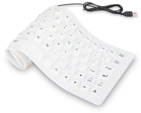 Agatige USB Silicone Foldable Keyboard - 85 Keys Portable Waterproof Silent Soft Keyboard for PC Notebook Laptop Windows Mac (White)