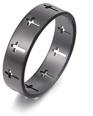 TEAMER Edelstahl Paar Ring Mode Einfach Lässig Fingerringe Schmuck Verlobung Jubiläum für Männer Frauen (9, KREUZ-SCHWARZ)