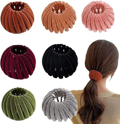 7 Stück Vintage Vogelnest Haarklammern, Erweiterbarer Haarknoten Maker Haarknoten Clip, 7 Farben, Haarspange mit Vogelnest, Haar Accessoires für Frauen, für Dünnes, Dickes, Lockiges Haar