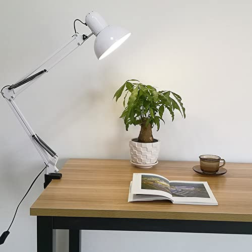Chao Zan Klemmleuchte, flexibel verstellbare Tischlampe aus Metall,1 x E27 max. 60 Watt, verstellbare Schreibtischleuchte zum Anklemmen an Tische und Regale, mit An-/Ausschalter am Kabel,Weiß