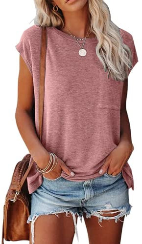 SMENG Tee Shirt Personnalisable Femme Tee Shirt Femme Short Sport Femme Tee Shirt de Sport Femme Femme Grande Taille T-Shirt Basiques Léger pour Femme Casual Coul en O Ample Rose X-Large
