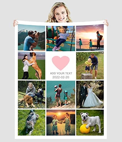 Zmkar Personalisierte Foto Decke Kuscheldecke FotoDecke Mit Eigenen Foto Text Benutzerdefinierte Geburtstag Hochzeit Geschenk Für Erwachsene Baby Haustier Familie Freunde (150x220cm, 11 Fotos)