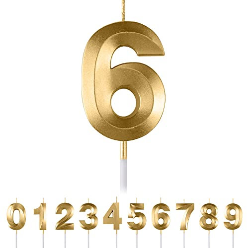 Geburtstagskerzen Zahlen 6,Gold Geburtstagskerzen , 3D Diamant Form Kuchen Kerzen Zahl 0 1 2 3 4 5 6 7 8 9 Glitzer Kuchen Topper Dekoration für Hochzeit Geburtstag Jubiläum