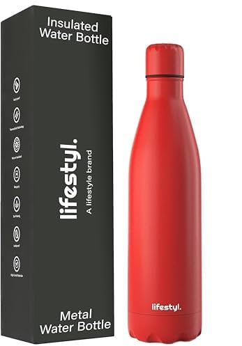 Lifestyl Stainless Steel Water Bottle | 24 Hrs Cold & 12 Hrs Hot| Thermoshield Technology Vacuum Insulated Metal Water Bottles, Leak-Proof Drinks Bottle for Gym (Red, 500 ml)