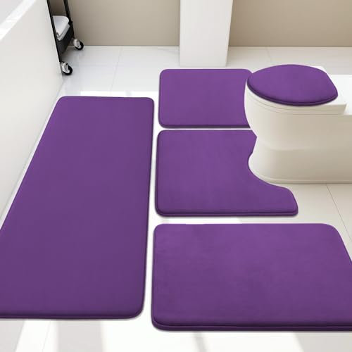 YIHOUSE Badezimmerteppich-Set, 5-teilig, Memory-Schaum, Badematten-Set, super saugfähige Badematten für Badezimmer, rutschfeste und waschbare Badteppiche, schnell trocknend, Badteppiche, Lila