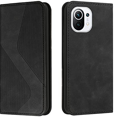 Mo-Somnus Kompatibel Mit Xiaomi Mi 11 Hülle, Magnet PU Leder Flip Wallet Case Tasche Handyhülle, Brieftasche Klapphülle Mit [Kartenfächer] (Schwarz)