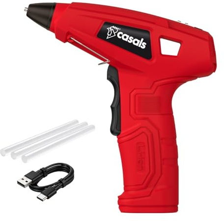 Casals - Pistola de Silicona Caliente a Batería 1300mAh | 4V | Listo en 15seg | Antigoteo | Cargador USB 2.0| Apagado Automático | 3 Barras Pegamento | Ideal para Decoración Bricolaje Manualidades
