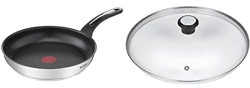 Tefal Emotion Poêle 24 cm, Revêtement Antiadhésif, Garantie 10 ans & 280975 Couvercle en Verre avec Rebord en Acier Inoxydable et Régulateur de Vapeur, 24 cm, Transparent