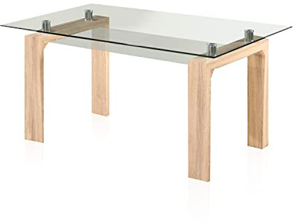 duehome | Mesa de Comedor Fija, Mesa Salon o Cocina, Modelo Lou, Acabado en Cambrian y Cristal Templado, Medidas: 150 cm (Largo) x 90 cm (Ancho) x 75 cm (Alto)
