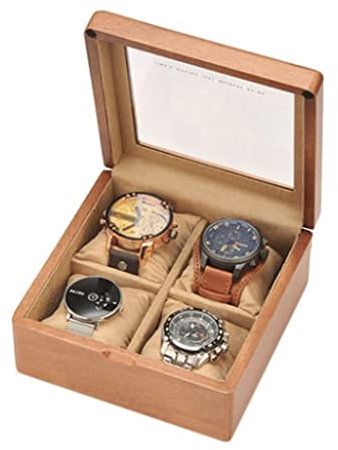 SOCUY Uhrenbox Aus Holz Mit Transparenter Glasabdeckung, Uhrenbox Mit 4 Ziffern, Aufbewahrungsbox für Schmuck Uhrenrolle Uhrenaufbewahrung (Blau : A, Größe : 17.5 * 17.5 * 8.5cm)