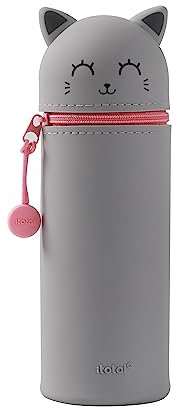 I-TOTAL® - Trousse en Silicone Souple pour l'École, Extensible avec Forme Profilée (Grey Cat)