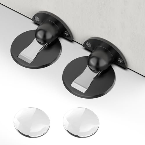 Simpeak 2+2 Türstopper, 2 Unsichtbare Magnetischer Türstopper Mit 3m Selbstklebender und Schraubmontage, 2 Wand-Türgriffstopper Leiser Wandschutz Für Zuhause Büro Schlafzimmer, Ohne Bohren, Schwarz
