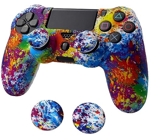 Skin for Ps4 Controller, Anti-Slip Silicone Shell Cover Case with 2pcs Thumb Grip Caps for PS4/ Slim/Pro Dualshock 4 Controller Wireless Gamepad (Splash Graffiti)