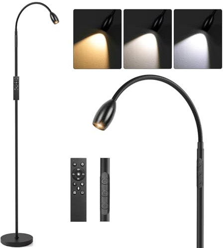 Reading Floor Lamp, 72 Tall LED Lamp with Flexible Gooseneck, Dimmable Zoomable Spotlight, Adjustable Color Beam Standing Lamp, Touch & Remote Control, Task Craft Bedroom Living Room, Matte Black