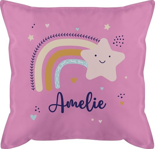 Kissen 50x50 - Regenbogen Sternschnuppe Stern - 50 x 50 cm - Pink - sitzpolster rainbow star name personalisierte sternen rot und sternschnuppen personalisiertes kind