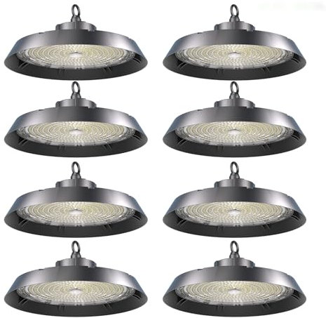 Modlicht 8pcs Hallenbeleuchtung LED 150W 170lm/w | 5000K Tageslicht Kaltweiß | Kein Flimmern 90°Abstrahlwinkel | Highbay IP65 UFO Hallenstrahler Industrielampe für Lager/Werkstatt/Garage/Baustelle