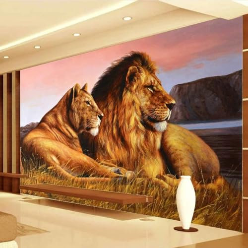 KoKoty Papier peint soie Mural 3D Lion animal de la savane africaine-350 x 260 cm-Moderne Salon Chambre à Coucherr Salle Papier Peint décoration