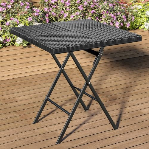 GGMMÖBEL MIO | Partytisch | 60 x 60 cm | Schwarz/Rattan | Klappbar | Quadratisch | Party Klapptisch, Buffettisch, Banketttisch
