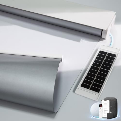 Tende motorizzate con telecomando, tende intelligenti con pannello solare, tende elettriche oscuranti termiche, tende automatiche per finestre compatibili con Alexa, colore bianco, 35 x 72 cm