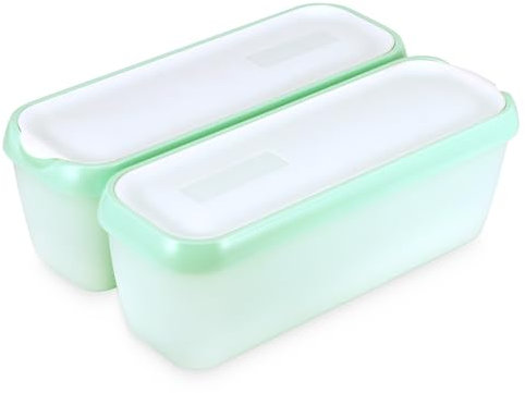 PZJFH 2er-Set Eiscreme Behälter, 1,5L Eisbehälter für Speiseeis, Selbstgemachte Eiscreme Becher mit Deckel BPA-frei für Sorbet Gefrierdosen (Minzgrün)
