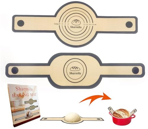 Sharmila 2Pcs Oval and Round Silicone Bread Sling for Dutch Oven.Non-Stick & Easy to Clean Bread Baking Mat, Reusable Silicone Baking Mat with Long Handles, Sourdough Bread Baking Supplies and Tools