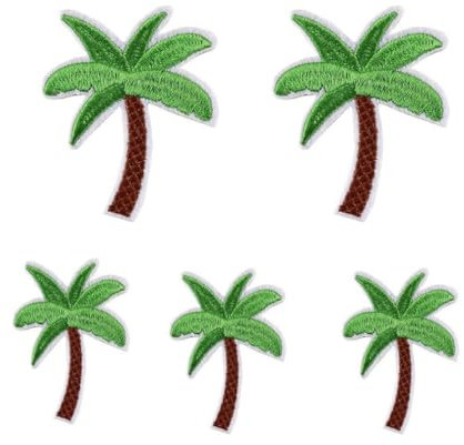 5Pcs Green Applique Art Crafts for DIY Clothing, Embroidery Accessories,Coconut Palm Tree Embroidered Patch Iron on Patch DIY Sewing Applique Trim and Embellishments Applique Patches