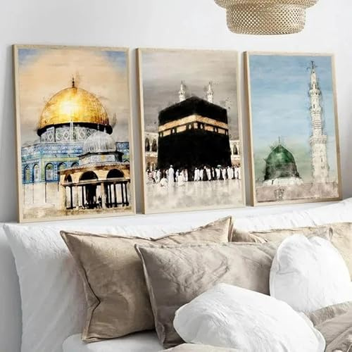 Islamische Masjid Moschee Allah Mekka Medina Kaaba Heiliger Ort Poster Leinwand Malerei Druck Wand Kunst Bilder Wohnzimmer Dekor 40Cmx50Cmx3Pcs Kein Rahmen