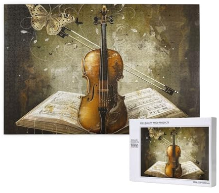 Schmetterling und Cello gedrucktes Holzblock-Puzzle - 1000 Teile (verpackt) Puzzle Lernspiel - Heimdekoration Puzzle