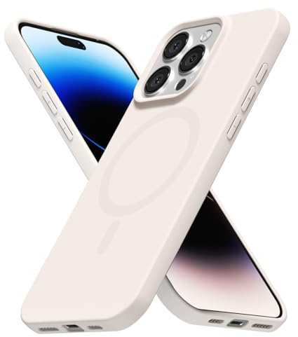 LoeoeL for iPhone 14 Pro Case Silicone Mag Safe, Compatible with Magsafe Ultra Slim Thin Magnetic Phone Case for Women Girls, Soft Rubber Gel Matte TPU Solid Color Minimalist Cover, Beige Cream