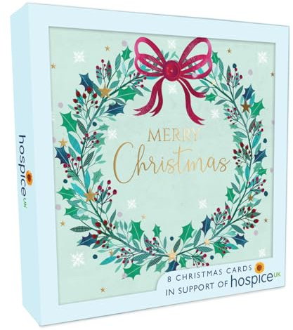 Box of 8 Merry Christmas Festive Wreath Hospice UK Charity Christmas Cards XSA006