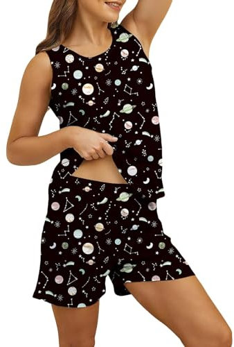 Pigiami Donna Invernali Pile Set Pigiami Corti e Canotte da Donna in Cotone da Notte Camicia da Notte Donna Seta Set Camicie da Notte (Black, XXL)