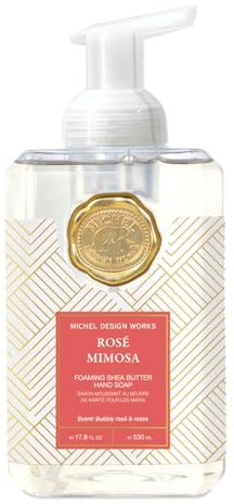 Michel Design Works Schäumende Handseife, Rosé-Mimose, schöner quadratischer Behälter mit Pumpe