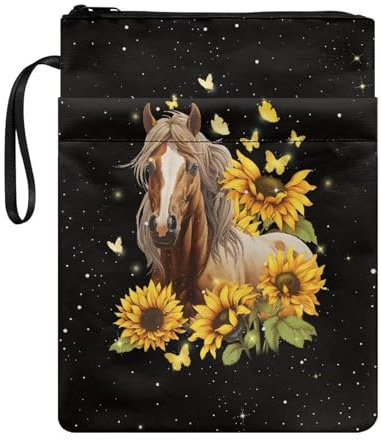 Buchumschläge mit Pferde-Sonnenblumen-Druck, Tasche mit Reißverschluss und Vordertasche, wasserdichte Schutzhülle für Jungen, Mädchen, Leser, Bibliothekar, Zubehör, Club, Geschenke, Schutz