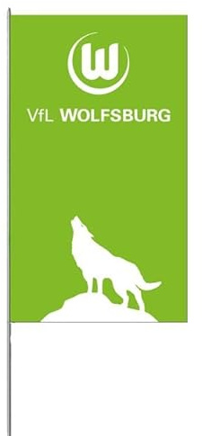 VfL Wolfsburg Hissfahne Fahne ** heulender Wolf ** in 175 x 300 cm; inkl. 4 Kunststoff-Karabinern