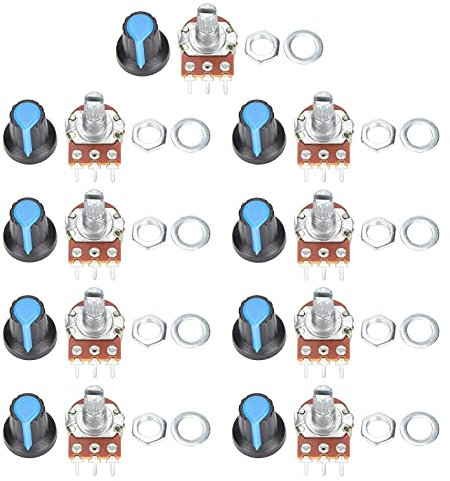 9pcs Potentiometer Metallrotary Set B1K 2K 5k 10k 20k 50k 100k 500k 1m WH148 Exquisite Verarbeitungsmultimedia -Stromverstärker Elektronische Geräte Kleiner Größe Leichtes Gewicht