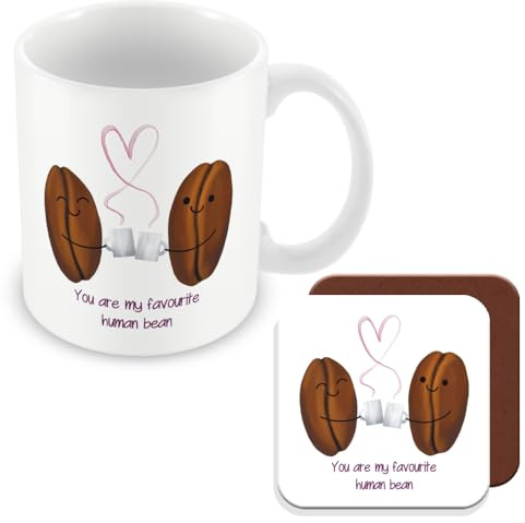 MUGGZ - Mug & Coaster - My Favourite Human Bean – Giftset for Couples Friends Birthday Anniversary Valentines