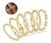 6-teilige Ringe Gold Damen 14K vergoldeter Verlobungsring & Ehering - Fingerringe & Daumenringe wasserfest mit Zirkonia - Stapelbares Goldenes Ring-Set - Schmuck Geschenk für Frauen Gold Größe 54