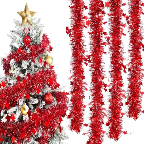 Lametta Girlande Weihnachten, 8 Stück Weihnachtsdeko Girlanden, Weihnachtsgirlanden Mit Sternen Verziert, Weihnachtsbaum Dekoration Girlande, Weihnachtsgirlande Treppe, Weihnachtsgirlanden Kamin