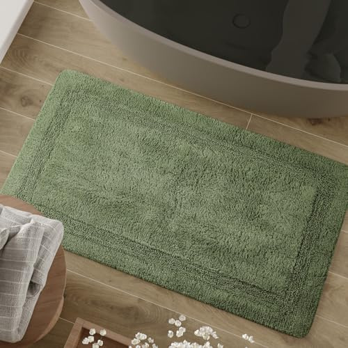 Wecon Home Badteppich Knut, 60 x 100 cm, grün | weicher, getufteter Baumwollteppich mit Bordüre, Rutschhemmend & waschbar