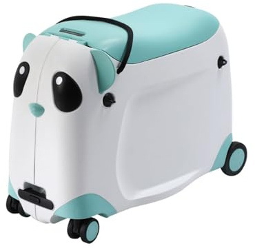 Berwin Panda Adventure Kinder Reisekoffer Trolley Kindertrolley Handgepäck Koffer mit Rollen und Sitz Hellblau
