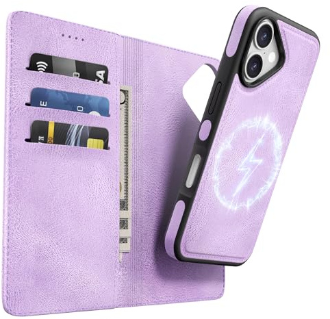 OASISBLUE Handyhülle für iPhone 17 Hülle, [2-in-1 Magnetisch Abnehmbar] Kabelloses Laden Kompatibel Stoßfest Schutzhülle PU Leder Klapphülle - lila