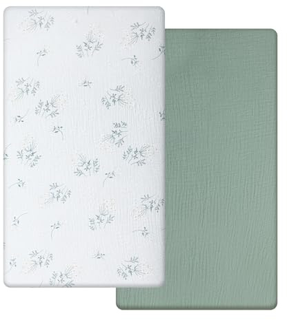 Spannbettlaken 70x140 cm, 100% Musselin Baumwolle Bettlaken Kinderbett | Weich und Atmungsaktiv, Spannbettlaken Babybett 70x140, Matratzenbezug für Babybetten, 2er Pack